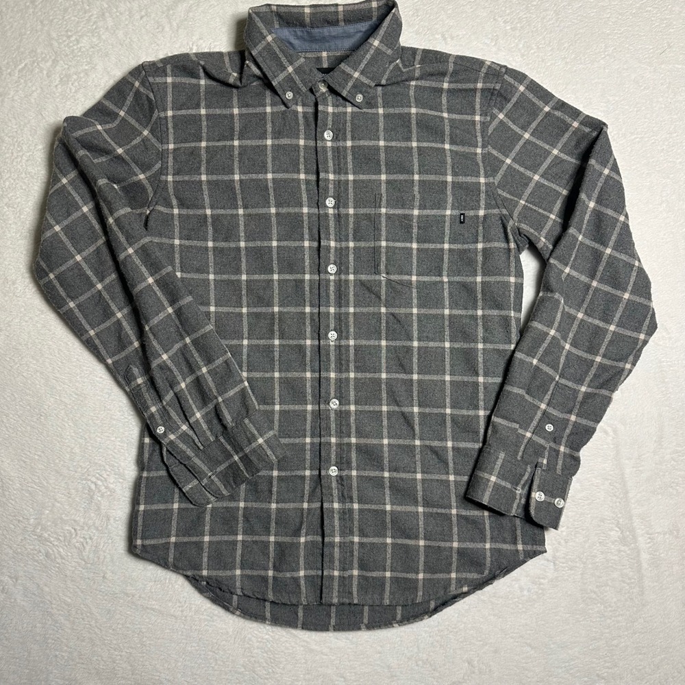 Obey Worldwide Grey Windowpane Plaid Flannel Button Down Shirt Mens M Streetwear